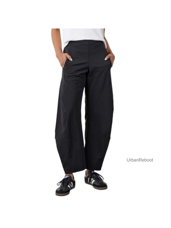 Pants - Yaykio Women Barrel Pants Baggy Wide Leg High Waisted Ankle Pants
